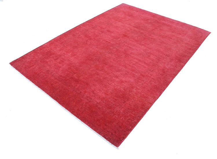 Transitional Hand Knotted Overdyed Farhan Wool Rug of Size 5'5'' X 7'7'' in Red and Red Colors - Made in Afghanistan