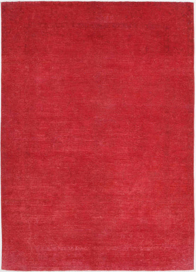 Transitional Hand Knotted Overdyed Farhan Wool Rug of Size 5'5'' X 7'7'' in Red and Red Colors - Made in Afghanistan