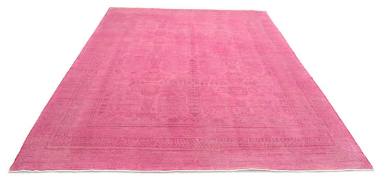 Transitional Hand Knotted Overdyed Farhan Wool Rug of Size 7'9'' X 9'10'' in Pink and Pink Colors - Made in Afghanistan