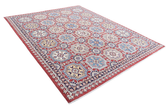 Transitional Hand Knotted Artemix Farhan Wool Rug of Size 7'11'' X 9'10'' in Red and Blue Colors - Made in Afghanistan