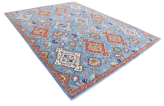 Transitional Hand Knotted Artemix Farhan Wool Rug of Size 8'11'' X 11'8'' in Blue and Red Colors - Made in Afghanistan