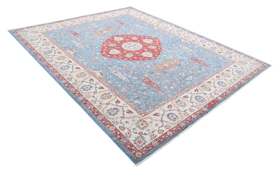 Traditional Hand Knotted Ziegler Farhan Wool Rug of Size 8'0'' X 9'9'' in Blue and Ivory Colors - Made in Afghanistan