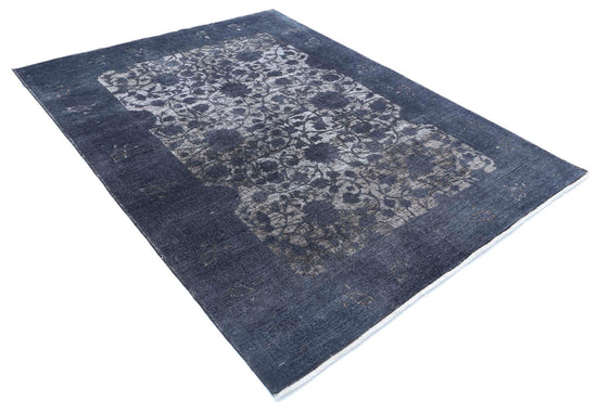 Transitional Hand Knotted Onyx Farhan Wool Rug of Size 5'11'' X 7'10'' in Grey and Ivory Colors - Made in Afghanistan