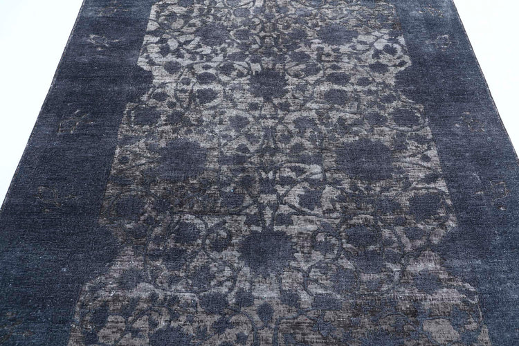 Transitional Hand Knotted Onyx Farhan Wool Rug of Size 5'11'' X 7'10'' in Grey and Ivory Colors - Made in Afghanistan