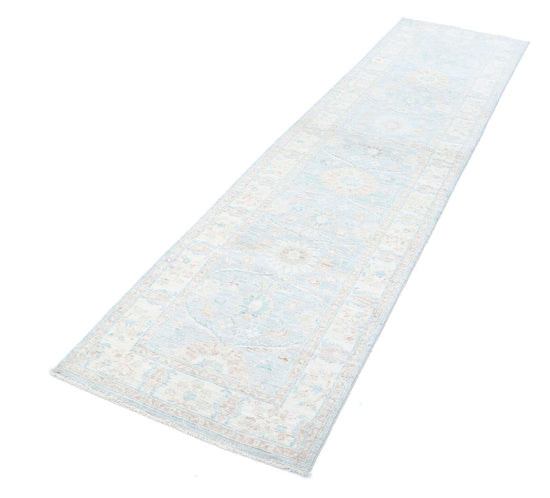 Traditional Hand Knotted Serenity Farhan Wool Rug of Size 2'5'' X 10'3'' in Grey and Ivory Colors - Made in Afghanistan