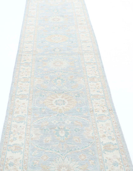 Traditional Hand Knotted Serenity Farhan Wool Rug of Size 2'5'' X 10'3'' in Grey and Ivory Colors - Made in Afghanistan
