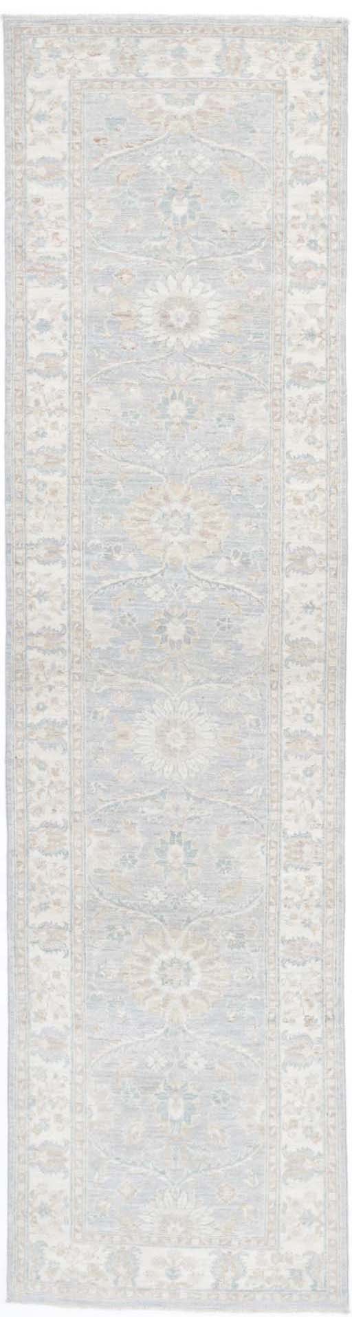 Traditional Hand Knotted Serenity Farhan Wool Rug of Size 2'5'' X 10'3'' in Grey and Ivory Colors - Made in Afghanistan