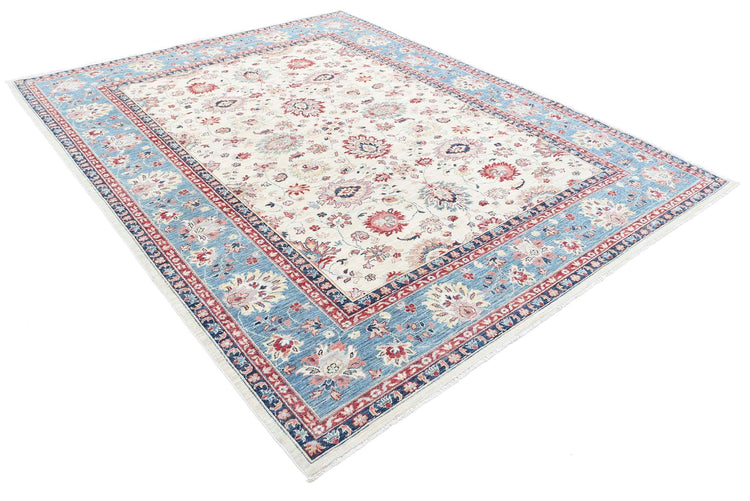 Traditional Hand Knotted Ziegler Farhan Wool Rug of Size 7'11'' X 9'10'' in Ivory and Blue Colors - Made in Afghanistan