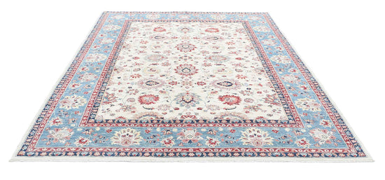 Traditional Hand Knotted Ziegler Farhan Wool Rug of Size 7'11'' X 9'10'' in Ivory and Blue Colors - Made in Afghanistan