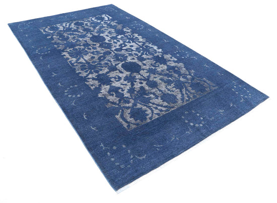 Transitional Hand Knotted Onyx Farhan Wool Rug of Size 5'9'' X 9'5'' in Blue and Blue Colors - Made in Afghanistan