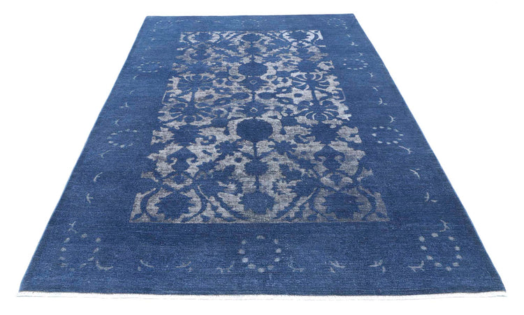 Transitional Hand Knotted Onyx Farhan Wool Rug of Size 5'9'' X 9'5'' in Blue and Blue Colors - Made in Afghanistan
