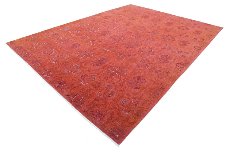 Transitional Hand Knotted Onyx Farhan Wool Rug of Size 9'8'' X 13'5'' in Red and Red Colors - Made in Afghanistan