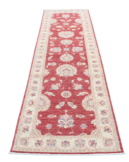 Traditional Hand Knotted Ziegler Farhan Wool Rug of Size 2'6'' X 10'0'' in Red and Ivory Colors - Made in Afghanistan