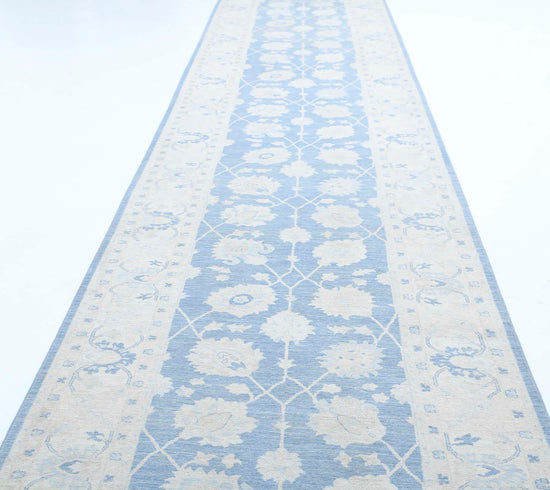 Traditional Hand Knotted Serenity Farhan Wool Rug of Size 4'1'' X 35'11'' in Blue and Ivory Colors - Made in Afghanistan