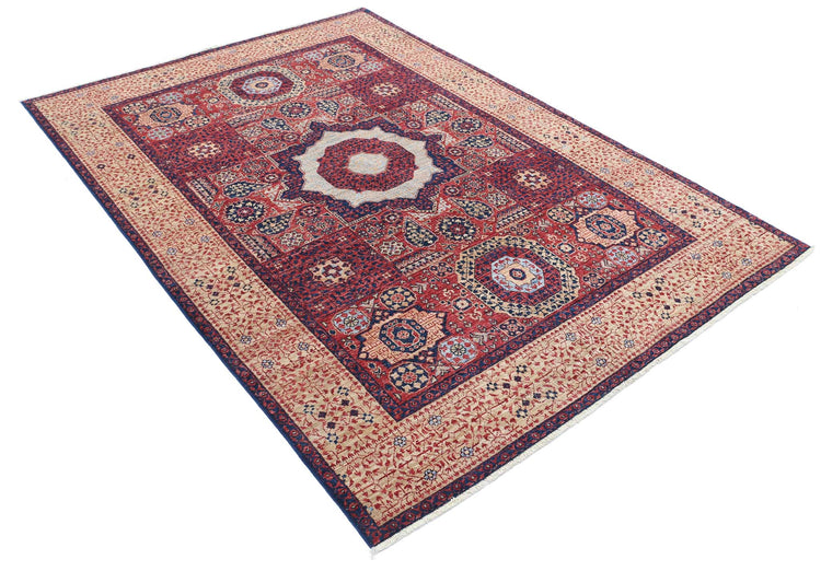 Traditional Hand Knotted Mamluk Farhan Wool Rug of Size 5'3'' X 7'6'' in Red and Gold Colors - Made in Afghanistan