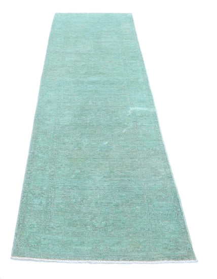 Transitional Hand Knotted Overdyed Farhan Wool Rug of Size 2'7'' X 9'4'' in Green and Green Colors - Made in Afghanistan