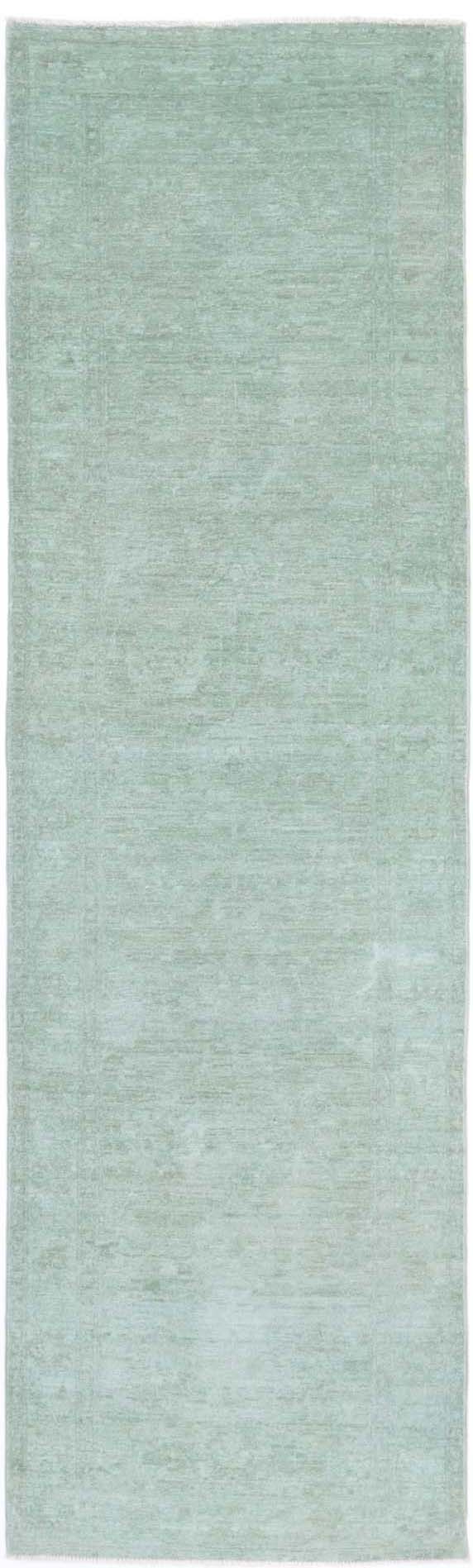Transitional Hand Knotted Overdyed Farhan Wool Rug of Size 2'7'' X 9'4'' in Green and Green Colors - Made in Afghanistan