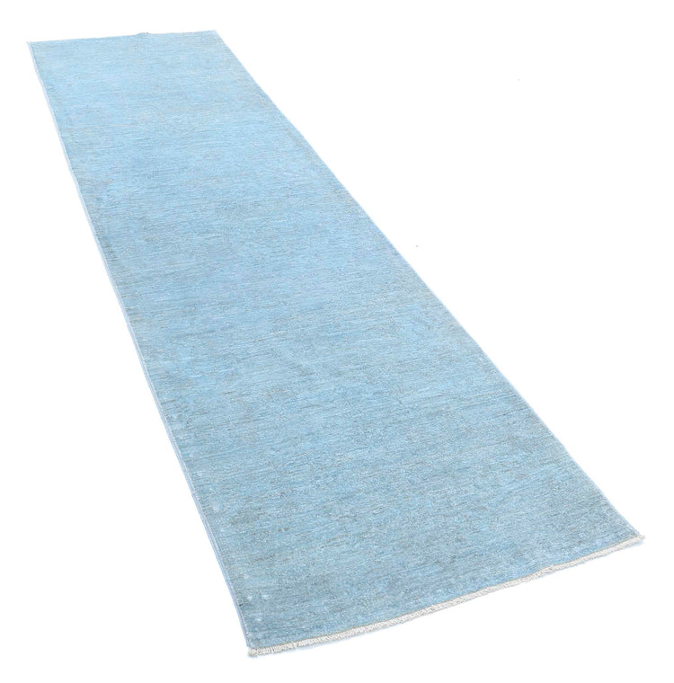 Transitional Hand Knotted Overdyed Farhan Wool Rug of Size 2'7'' X 9'3'' in Blue and Blue Colors - Made in Afghanistan