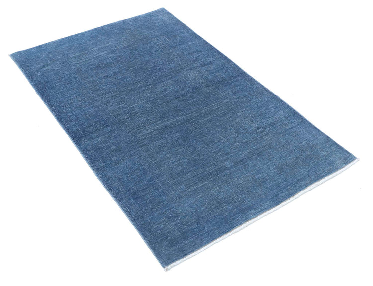 Transitional Hand Knotted Overdyed Farhan Wool Rug of Size 3'1'' X 4'9'' in Blue and Blue Colors - Made in Afghanistan