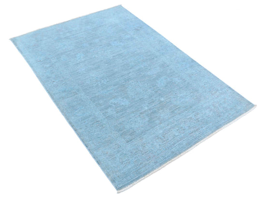 Transitional Hand Knotted Overdyed Farhan Wool Rug of Size 3'2'' X 4'7'' in Blue and Blue Colors - Made in Afghanistan