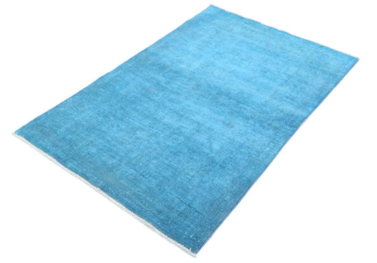 Transitional Hand Knotted Overdyed Farhan Wool Rug of Size 3'3'' X 4'11'' in Blue and Blue Colors - Made in Afghanistan