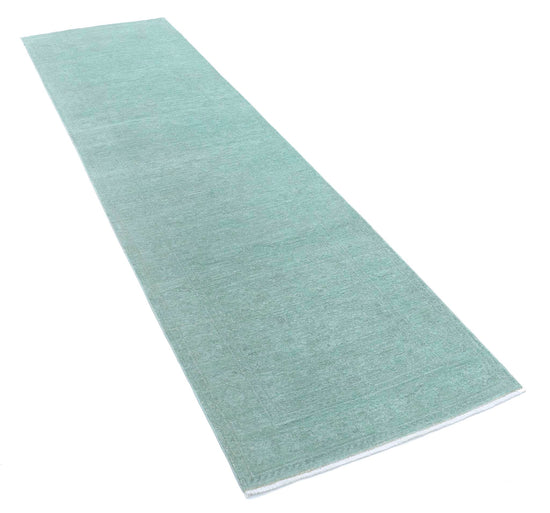 Transitional Hand Knotted Overdyed Farhan Wool Rug of Size 2'8'' X 9'3'' in Green and Green Colors - Made in Afghanistan