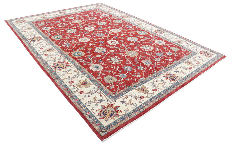 Traditional Hand Knotted Ziegler Farhan Wool Rug of Size 8'2'' X 11'0'' in Red and Ivory Colors - Made in Afghanistan