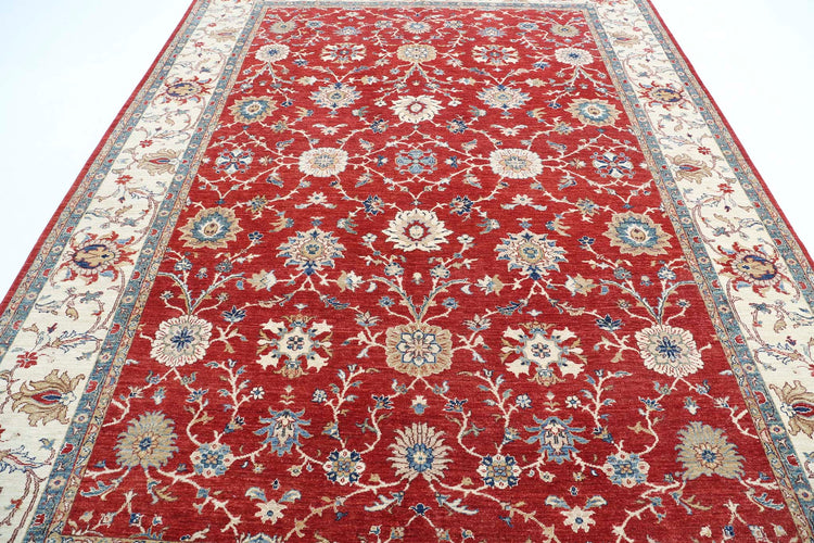 Traditional Hand Knotted Ziegler Farhan Wool Rug of Size 8'2'' X 11'0'' in Red and Ivory Colors - Made in Afghanistan