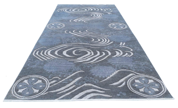 Transitional Hand Knotted Onyx Farhan Wool Rug of Size 6'2'' X 14'6'' in Grey and Charcoal Colors - Made in Afghanistan