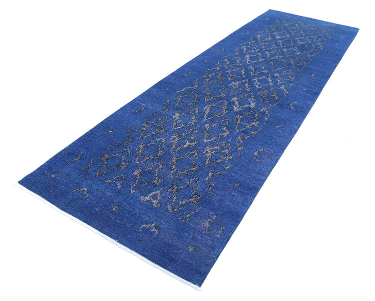 Transitional Hand Knotted Onyx Farhan Wool Rug of Size 3'10'' X 12'7'' in Blue and Blue Colors - Made in Afghanistan
