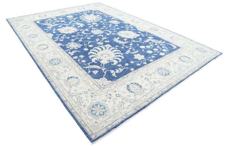 Traditional Hand Knotted Ziegler Farhan Wool Rug of Size 8'11'' X 12'6'' in Blue and Ivory Colors - Made in Afghanistan
