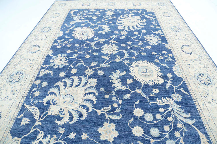 Traditional Hand Knotted Ziegler Farhan Wool Rug of Size 8'11'' X 12'6'' in Blue and Ivory Colors - Made in Afghanistan