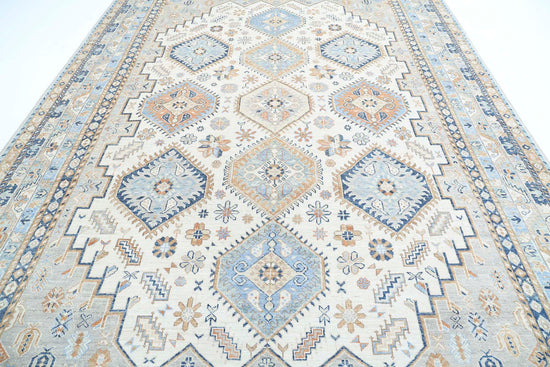 Traditional Hand Knotted Ziegler Farhan Wool Rug of Size 9'0'' X 12'1'' in Ivory and Teal Colors - Made in Afghanistan