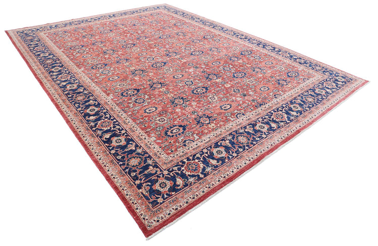 Traditional Hand Knotted Ziegler Farhan Wool Rug of Size 10'1'' X 13'7'' in Red and Blue Colors - Made in Afghanistan