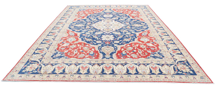 Traditional Hand Knotted Heriz Farhan Wool Rug of Size 9'11'' X 13'11'' in Red and Blue Colors - Made in Afghanistan