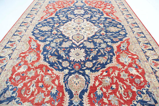 Traditional Hand Knotted Heriz Farhan Wool Rug of Size 9'11'' X 13'11'' in Red and Blue Colors - Made in Afghanistan