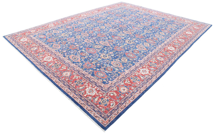 Traditional Hand Knotted Ziegler Farhan Wool Rug of Size 10'0'' X 13'2'' in Blue and Red Colors - Made in Afghanistan