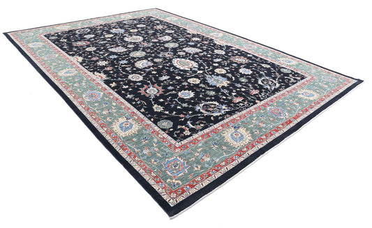 Traditional Hand Knotted Ziegler Farhan Wool Rug of Size 10'1'' X 14'2'' in Black and Green Colors - Made in Afghanistan