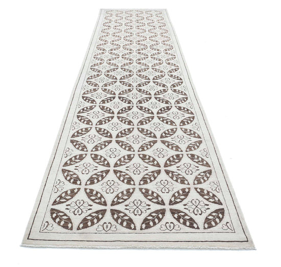 Traditional Hand Knotted Serenity Farhan Wool Rug of Size 3'9'' X 16'2'' in Ivory and Brown Colors - Made in Afghanistan