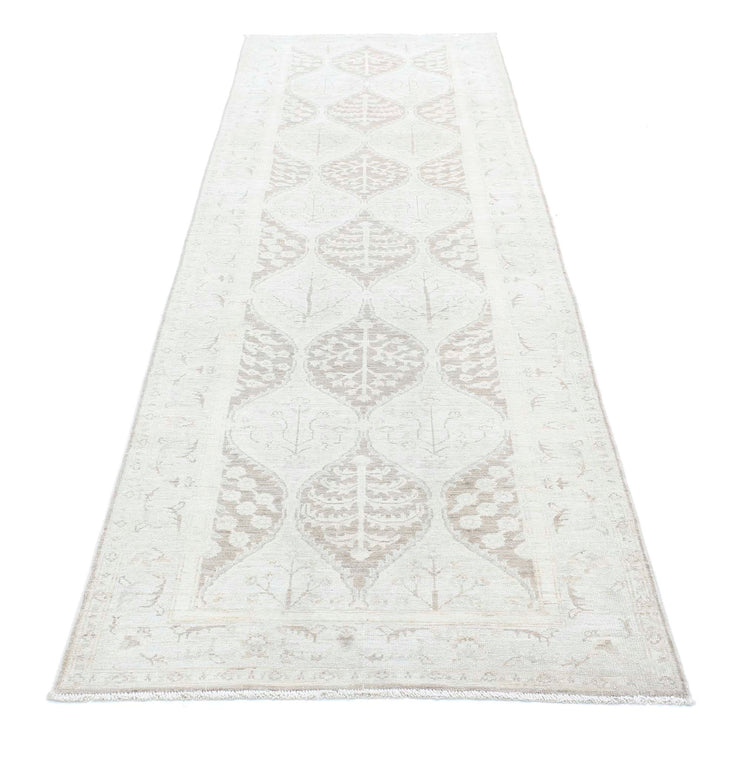 Traditional Hand Knotted Serenity Farhan Wool Rug of Size 3'2'' X 10'0'' in Brown and Silver Colors - Made in Afghanistan