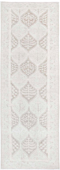 Traditional Hand Knotted Serenity Farhan Wool Rug of Size 3'2'' X 10'0'' in Brown and Silver Colors - Made in Afghanistan