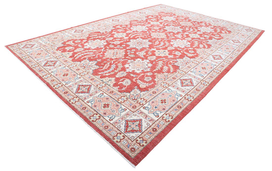 Traditional Hand Knotted Ziegler Farhan Wool Rug of Size 10'0'' X 15'1'' in Red and Ivory Colors - Made in Afghanistan