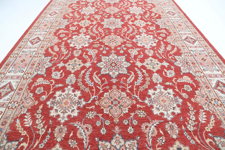 Traditional Hand Knotted Ziegler Farhan Wool Rug of Size 10'0'' X 15'1'' in Red and Ivory Colors - Made in Afghanistan