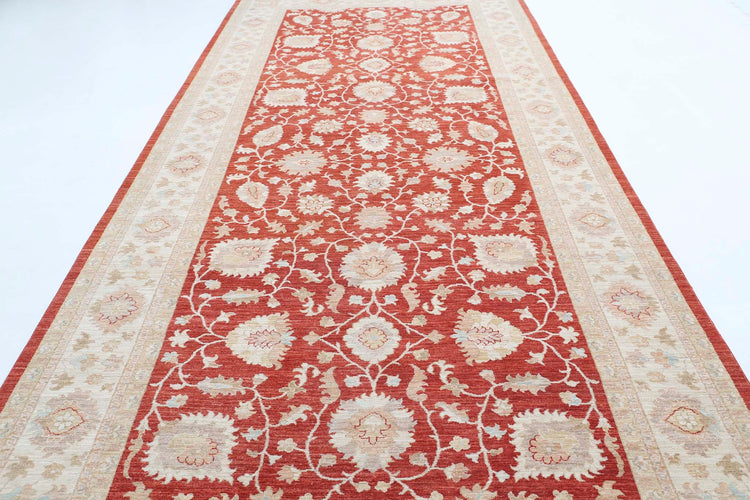 Traditional Hand Knotted Ziegler Farhan Wool Rug of Size 6'7'' X 16'0'' in Red and Ivory Colors - Made in Afghanistan