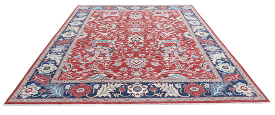 Traditional Hand Knotted Ziegler Farhan Wool Rug of Size 8'9'' X 11'5'' in Red and Blue Colors - Made in Afghanistan