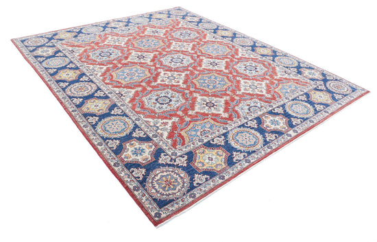 Traditional Hand Knotted Ziegler Farhan Wool Rug of Size 8'1'' X 9'8'' in Red and Blue Colors - Made in Afghanistan