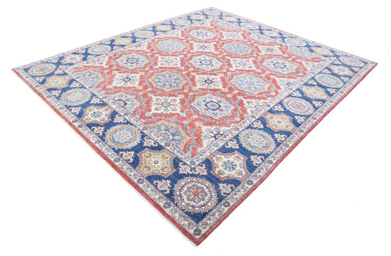 Traditional Hand Knotted Ziegler Farhan Wool Rug of Size 8'1'' X 9'8'' in Red and Blue Colors - Made in Afghanistan