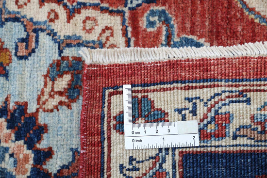 Traditional Hand Knotted Ziegler Farhan Wool Rug of Size 8'1'' X 9'8'' in Red and Blue Colors - Made in Afghanistan