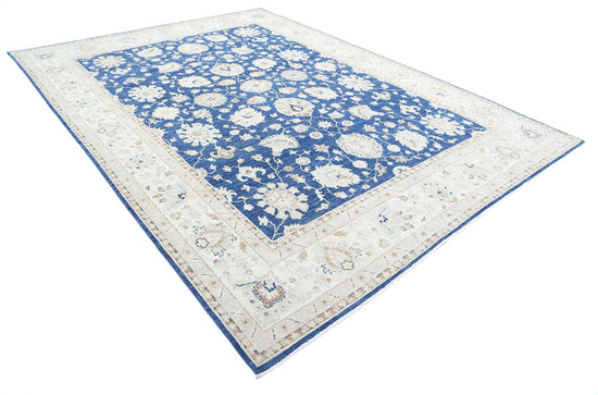 Traditional Hand Knotted Ziegler Farhan Wool Rug of Size 8'9'' X 11'10'' in Blue and Ivory Colors - Made in Afghanistan