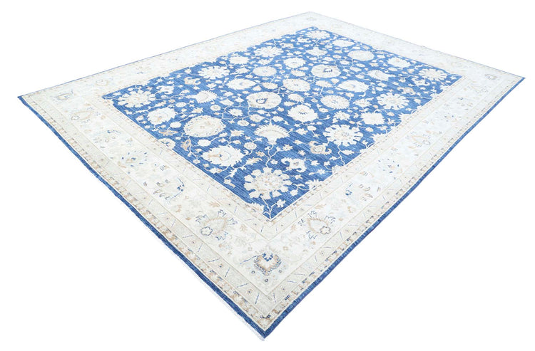 Traditional Hand Knotted Ziegler Farhan Wool Rug of Size 8'9'' X 11'10'' in Blue and Ivory Colors - Made in Afghanistan